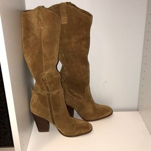 Over the knee tan suede boots